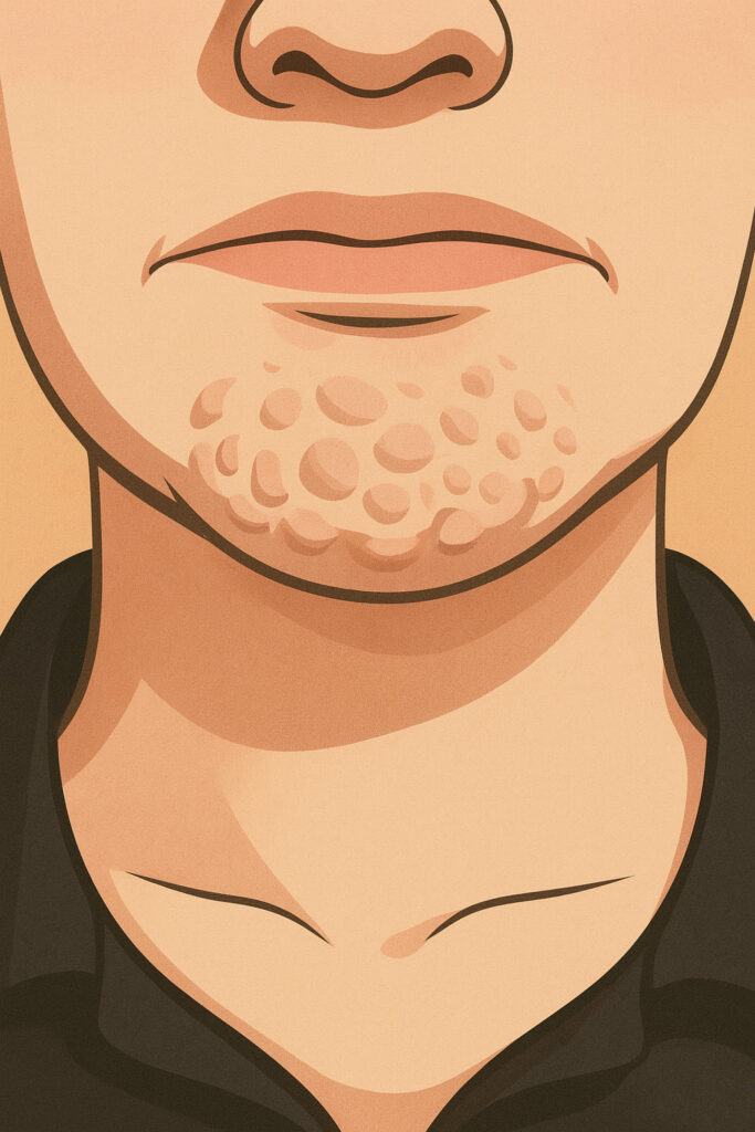자갈턱 보톡스 시술 전 자갈턱 증상을 묘사한 AI 그림 이미지