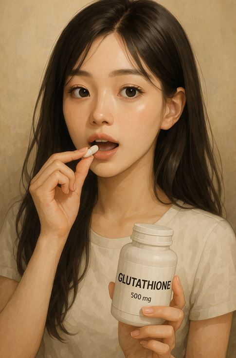 글루타치온 영양제를 복용하는 20대 한국 여성의 모습